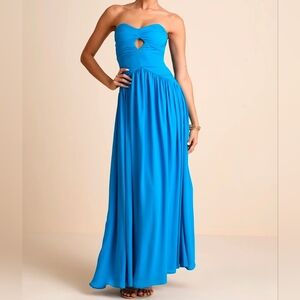 Lulus Rozala Bright Blue Pleated Strapless Maxi Dress